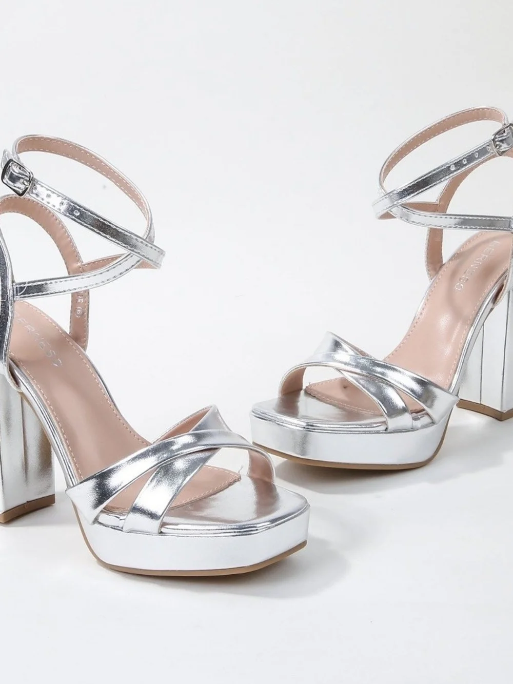 Women’s Silver Metallic Platform Sandals with Ankle Strap